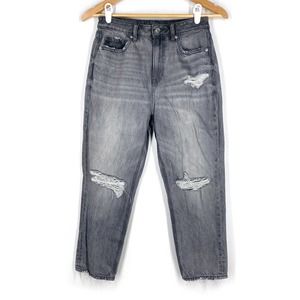 American Eagle Mom Jeans Gray High Waist Distressed 100% Cotton 4 X-Short